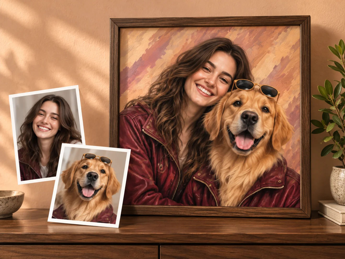 Sahibiyle birlikte tasarlanmış köpek portresi ve örnek kaynak fotoğraflar